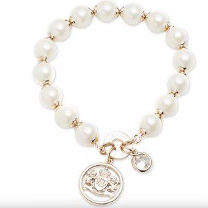 Ralph Lauren Pearl Crystal & Logo Crest Stretch Bracelet